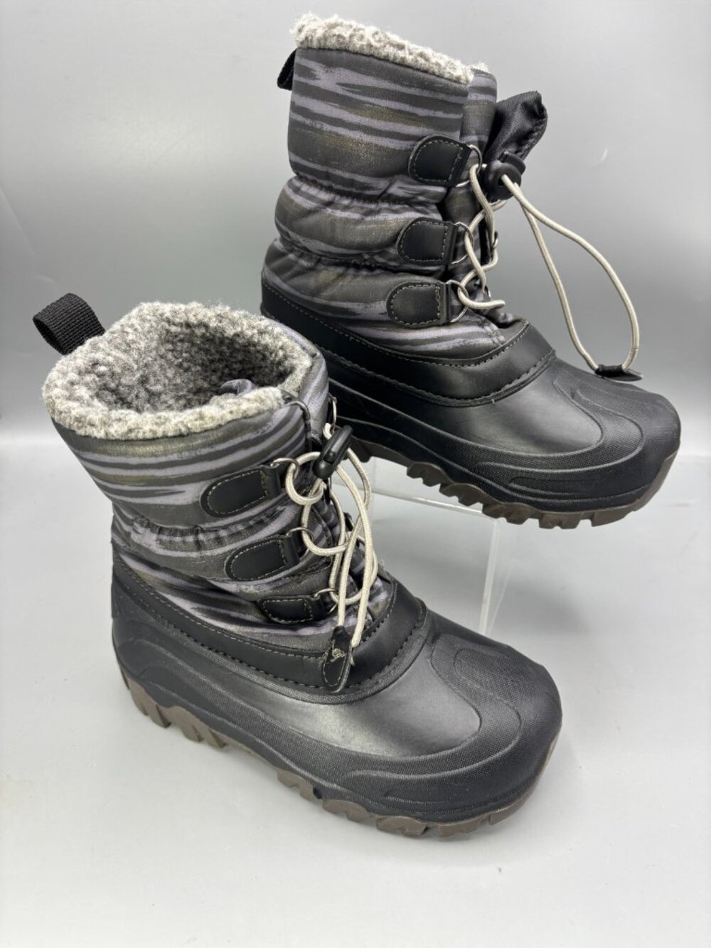Member’s Mark Snow Boots Youth 13/1 Black Gray Faux Fur Lined Outdoor 980327823